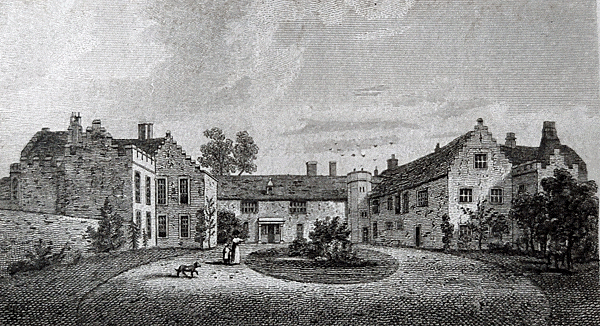 An 1818 sketch of Ingatestone Hall by T Barber. The grand house was u-shaped with a round carriage way between the two wings.